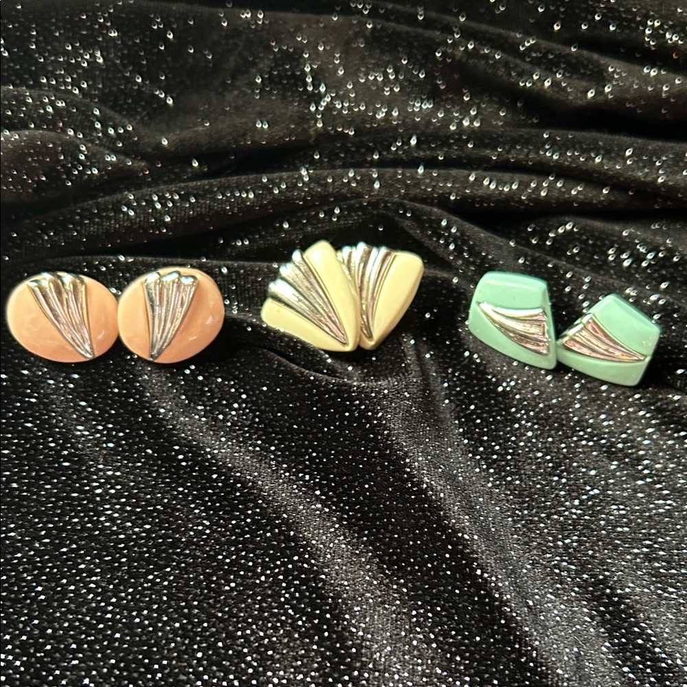 Vintage Elegant Silver, Cream and Mint vintage pierced earring set of 3